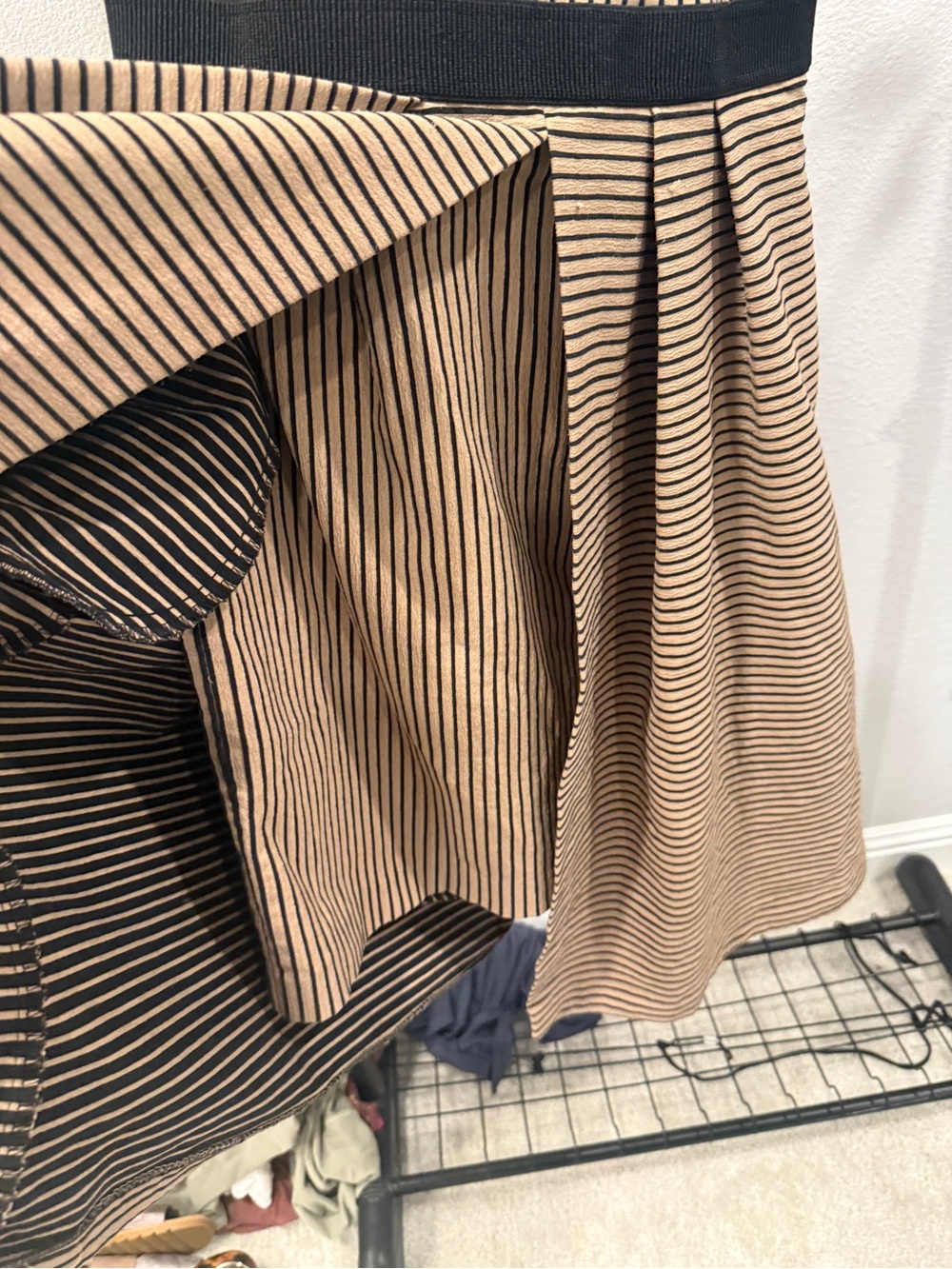 Eva Mendes NY&Co Freya Sleeveless Black & Tan Striped Fit-and-Flare Dress Medium - Picture 6 of 9